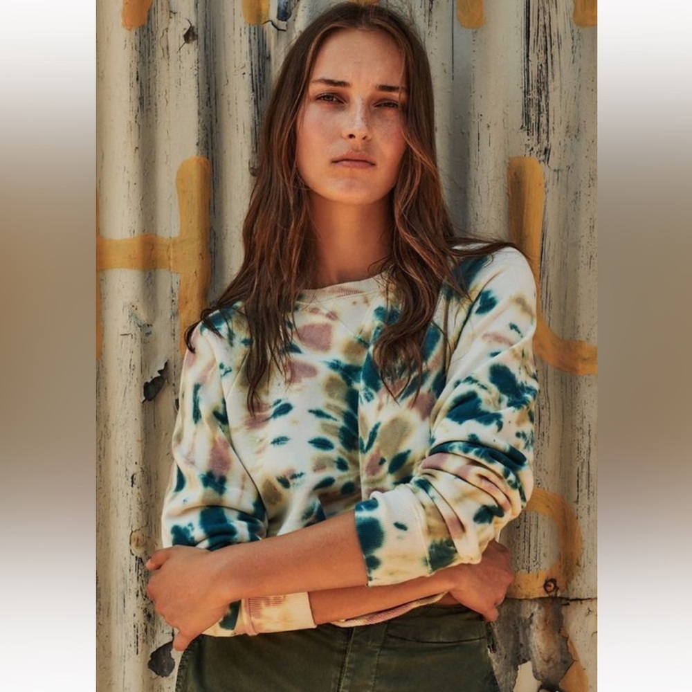 MOTHER Multicolor Tie-Dye Cropped Sweatshirt, Cotton, Size‎ S